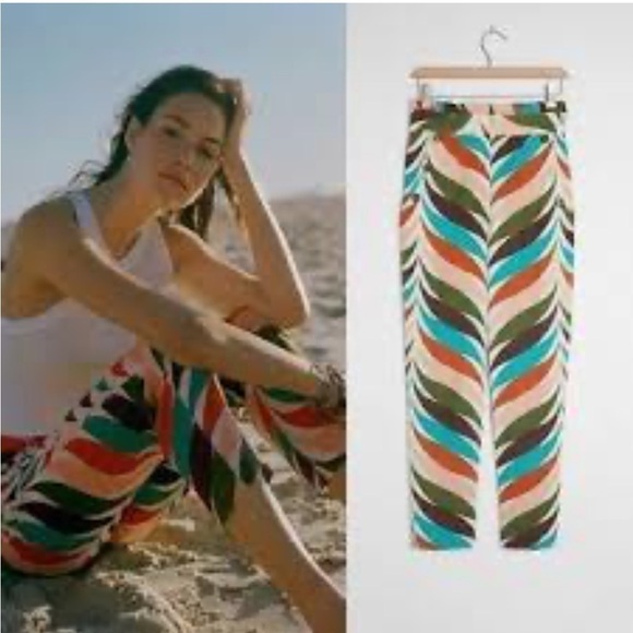 Anthropologie Hutch Raven Printed Tapered Linen Trousers Pants Size 8 - Picture 1 of 9